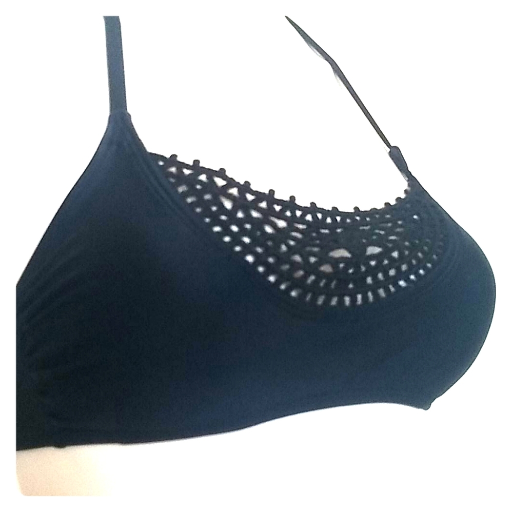 Black crochet detail halter bikini top